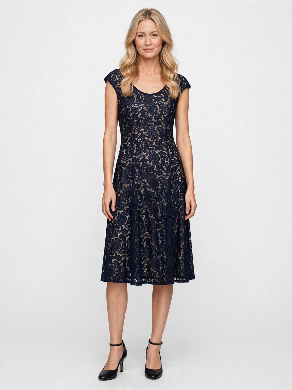 Liz Claiborne Navy Lace Midi Dress